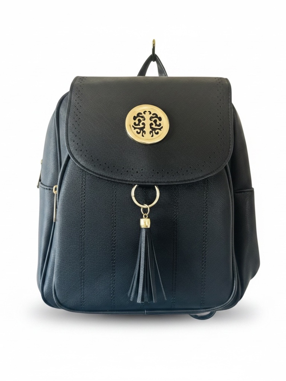 Amazon Black Backpack with Gold Medallion and Tassel